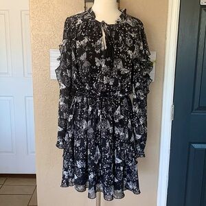 CATO Black w/white Butterflies Tiered Dress. XL